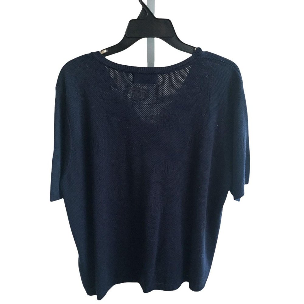 Alfred Dunner Short Sleeved Sweater Navy Blue - Picture 2 of 6